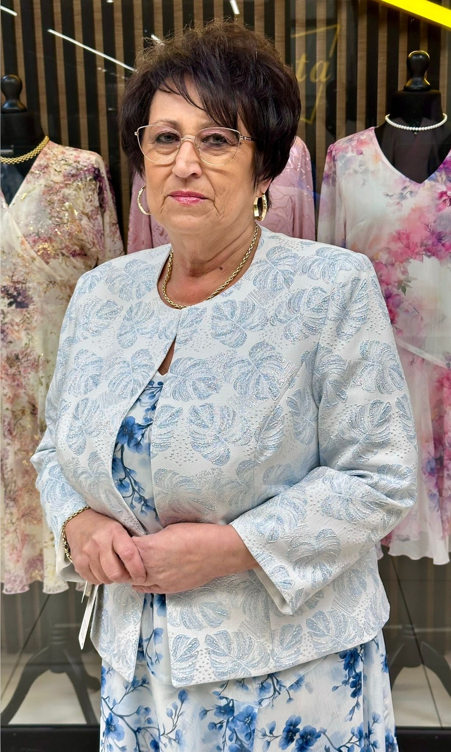 Żakardowy żakiet liście błękit 42-52