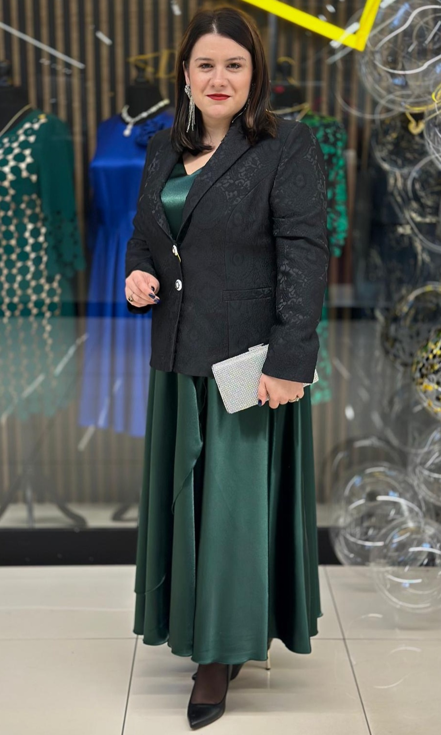 Sukienka satyna maxi zielona 42-52