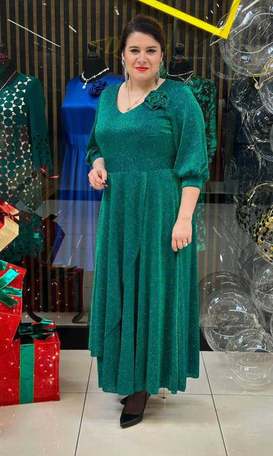 Sukienka lurex maxi zielona 42-52