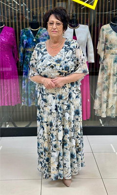 Sukienka z szyfonu maxi kwiat granat złoto 42-52