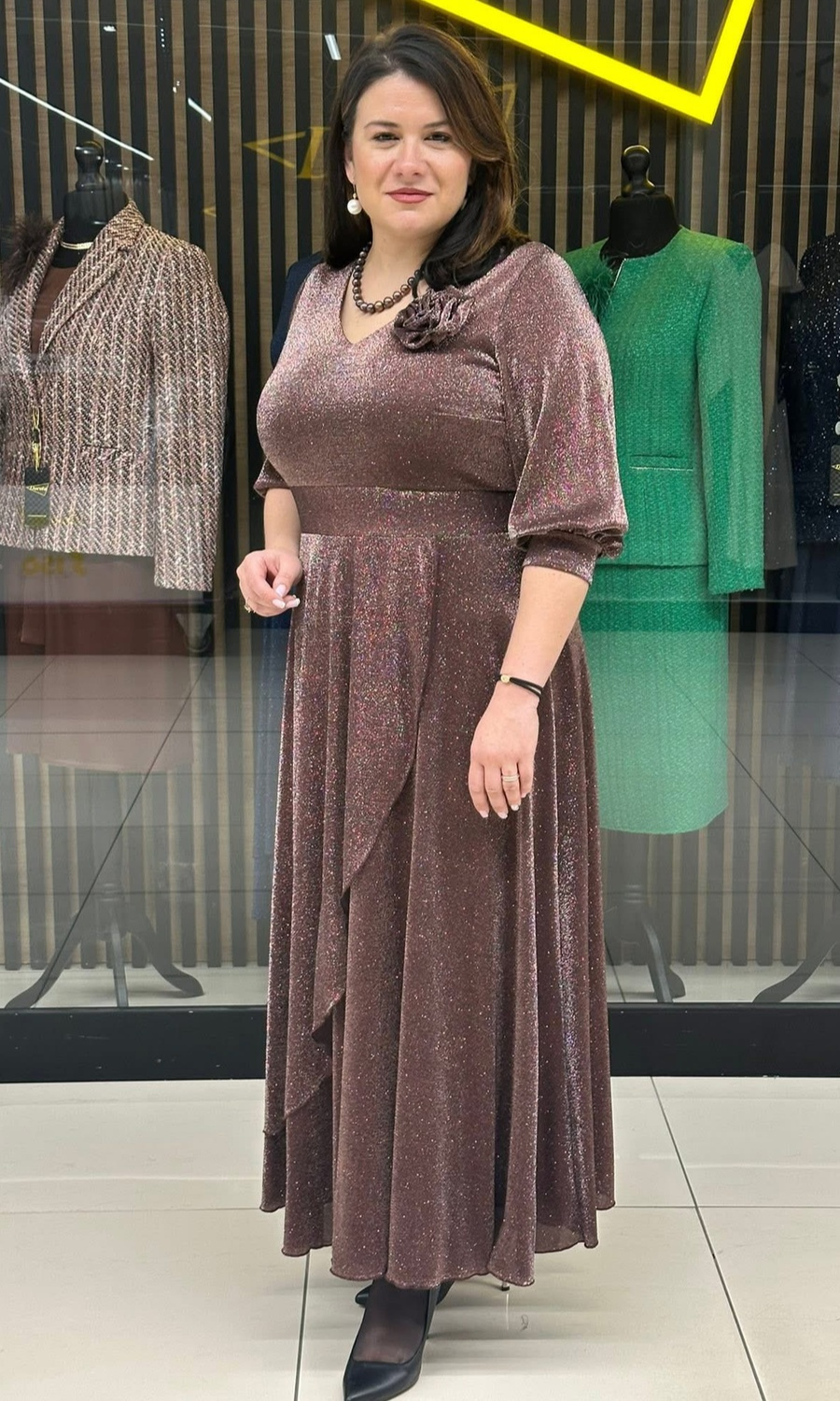 Sukienka lurex maxi moccha 42-52