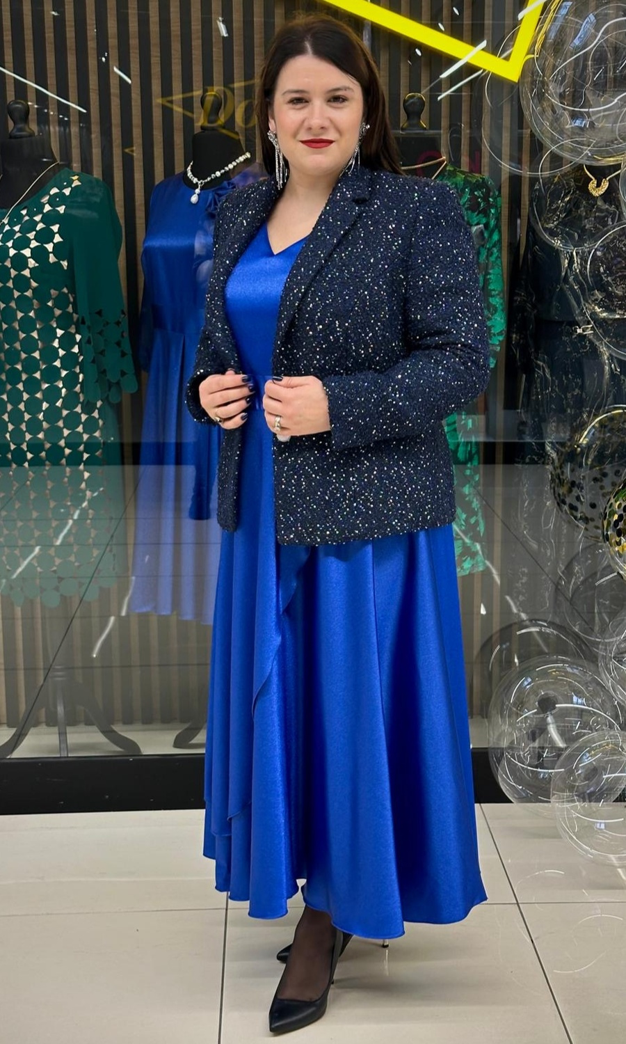 Sukienka satyna maxi szafir 42-52