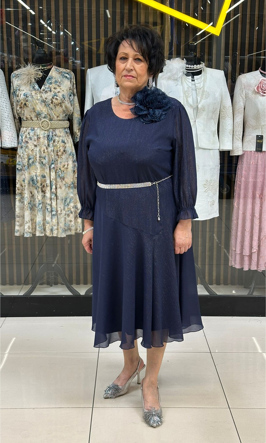 Sukienka z szyfonu zakładka granat połysk 42-52