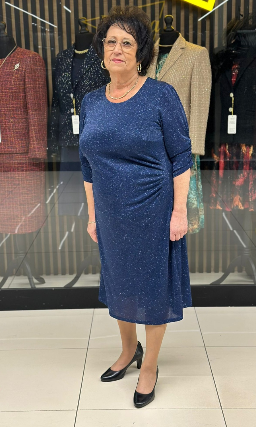 Sukienka lurex marszczona granat 42-50