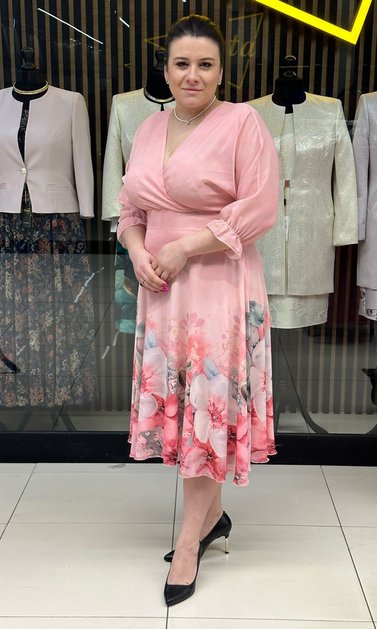 MIDI mesh dress ECRU ROSE size 42-50 NEW