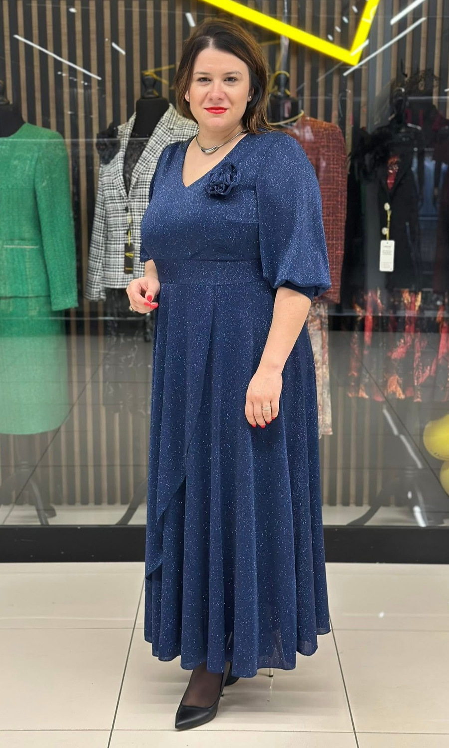 Sukienka lurex maxi granat 42-52