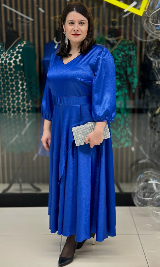 Sukienka satyna maxi szafir 42-52