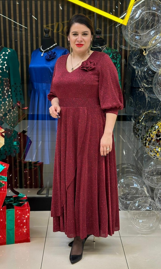 Sukienka lurex maxi bordo 42-52